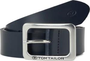 TOM TAILOR Damen TTEVE Ledergürtel mit eckiger Dornschließe, blau, Logo Print, Gr. 80