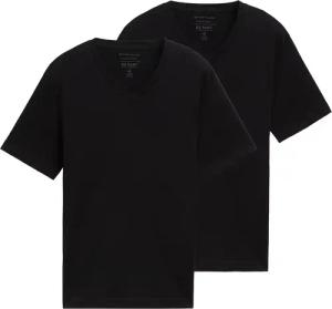 TOM TAILOR Herren Basic T-Shirt im 2er-Pack mit V-Ausschnitt, schwarz, Uni, Gr. XL