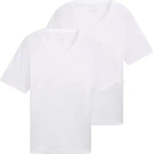 TOM TAILOR Herren Basic T-Shirt im 2er-Pack mit V-Ausschnitt, weiß, Uni, Gr. L