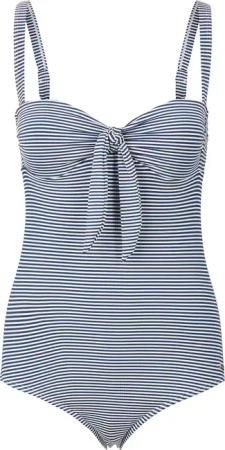 TOM TAILOR Damen Gestreifter Badeanzug mit Knotendetail, blau, Gestreift, Gr. 42C