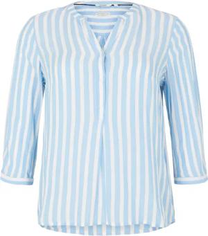 TOM TAILOR Damen Plus Size - Gestreifte Henleybluse mit LENZING™ ECOVERO™, blau, Gestreift, Gr. 50