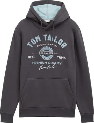 TOM TAILOR Herren Hoodie Sweatshirt mit Logo-Print, schwarz, Uni, Gr. XXXL