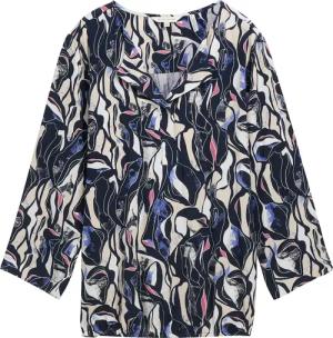 TOM TAILOR Damen Gemusterte Bluse mit LENZING™ ECOVERO™, blau, Gemustert, Gr. 40