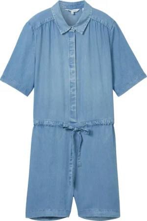 TOM TAILOR Damen Kurzer Overall im Jeans Look, blau, Uni, Gr. 42