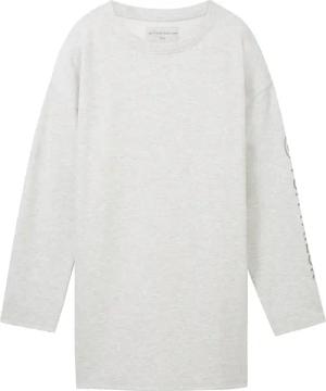 TOM TAILOR Damen Loungewear oversized Langarmshirt mit Logo-Print, grau, Meliert, Gr. XXL/44