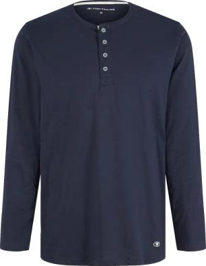 TOM TAILOR Herren Pyjama-Langarmshirt aus Baumwolle, blau, Logo Print, Gr. 50/M
