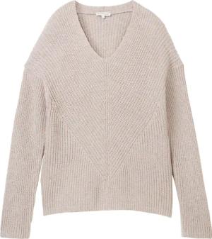 TOM TAILOR Damen Strickpullover mit V-Ausschnitt, weiß, Uni, Gr. M