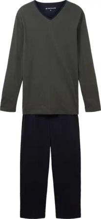 TOM TAILOR Herren Pyjama-Set aus Baumwolle, grün, Uni, Gr. 54