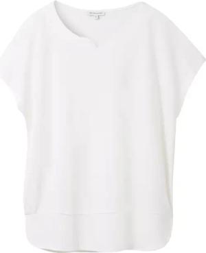 TOM TAILOR Damen T-Shirt aus Materialmix, weiß, Uni, Gr. XXL