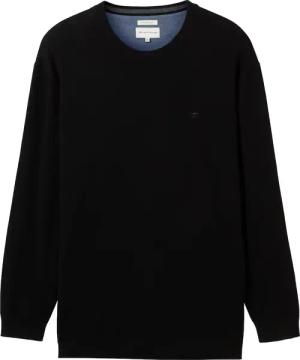 TOM TAILOR Herren Plus Size - Strickpullover mit Logo Stickerei, schwarz, Uni, Gr. 5XL