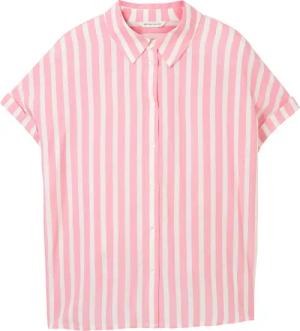 TOM TAILOR Damen Gestreiftes Kurzarmhemd, rosa, Gestreift, Gr. 46