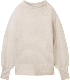 TOM TAILOR Damen Strickpullover mit Stehkragen, weiß, Uni, Gr. XL