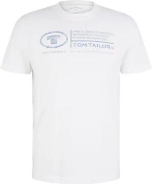 TOM TAILOR Herren T-Shirt mit Logo Print, weiß, Uni, Gr. S
