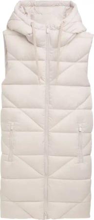 TOM TAILOR Damen Lange Weste mit Kapuze, weiß, Uni, Gr. L