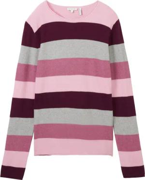 TOM TAILOR Damen Strickpullover mit Rundhalsausschnitt, rot, Gestreift, Gr. XXL