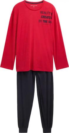 TOM TAILOR Herren Pyjama-Set aus Baumwolle mit Textprint, rot, Print, Gr. 48