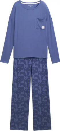 TOM TAILOR Damen Pyjama-Set mit Muster, blau, Gemustert, Gr. S/36
