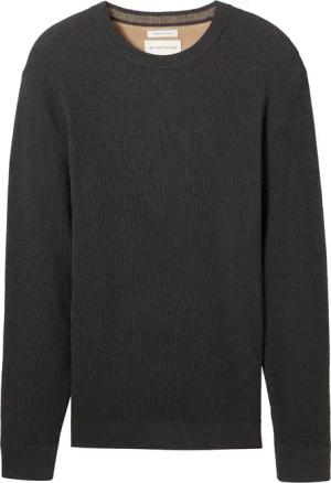 TOM TAILOR Herren Strickpullover aus Baumwolle, schwarz, Uni, Gr. L