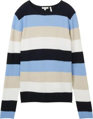 TOM TAILOR Damen Strickpullover mit Rundhalsausschnitt, blau, Gestreift, Gr. XXL