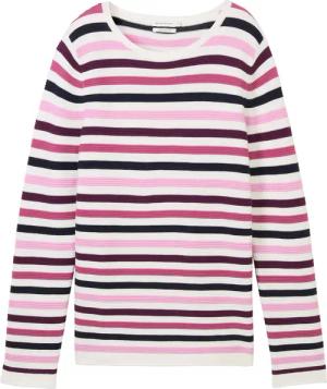 TOM TAILOR Damen Strickpullover aus Bio-Baumwolle, lila, Gestreift, Gr. XS