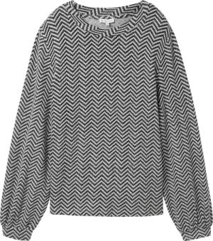 TOM TAILOR Damen Langarmshirt mit Muster, grau, Fischgrät, Gr. XXXL