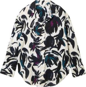 TOM TAILOR Damen Oversized Bluse mit Leinen, blau, Gemustert, Gr. 34