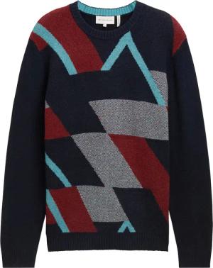 TOM TAILOR Herren Gemusterter Strickpullover, blau, Gemustert, Gr. XXL