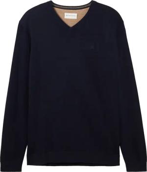 TOM TAILOR Herren Strickpullover mit V-Ausschnitt, blau, Meliert, Gr. XXXL