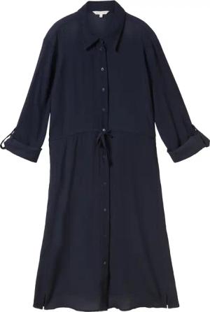 TOM TAILOR Damen Blusenkleid in Knitter Optik, blau, Uni, Gr. 44