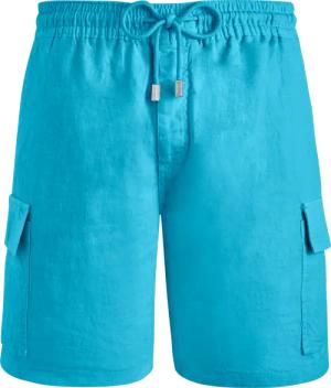 Vilebrequin Einfarbige Leinen-bermudashorts Mit Cargotaschen Für Herren - Baie - Blau - Größe M