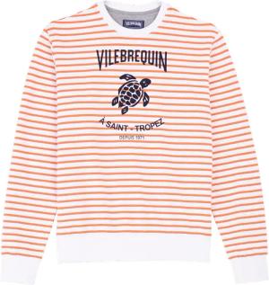 Vilebrequin Gestreiftes Baumwoll-sweatshirt Mit Rundhalsausschnitt Für Herren - Jorasses - Orange - Größe 4XL