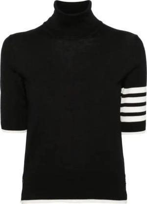 Thom Browne - Black Short Sleeve Sweater With 4-Bar Detail In Wo - Größe 40 - schwarz