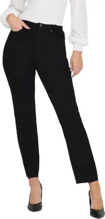 Only Damen Jeans ONLEMILY HW STR CRP ANK RAW MAE034 - Straight Fit - Schwarz - Black Denim