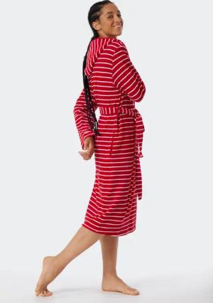 Bademantel Leichtfrottee rot gestreift - Feather Terry XL