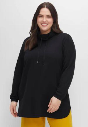 Sheego Sweatshirt mit hohem Kragen und Tunnelzug, schwarz, Gr.48/50