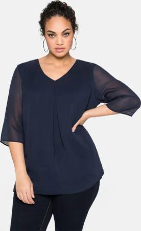 Sheego Tunika im Layerlook, mit Chiffon, marine, Gr.42
