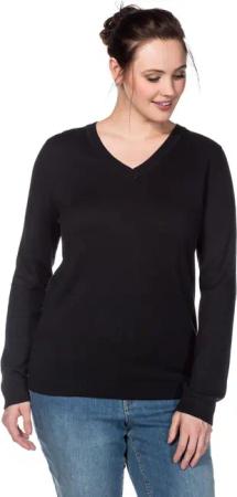 Sheego Pullover aus Feinstrick mit V-Ausschnitt, schwarz, Gr.48/50