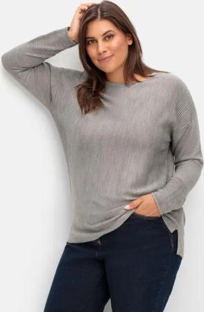 Sheego Pullover mit Rundhalsausschnitt und Ripp-Details, grau, Gr.42