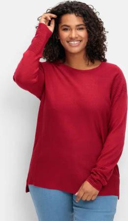 Sheego Pullover mit Rundhalsausschnitt und Ripp-Details, rot, Gr.46