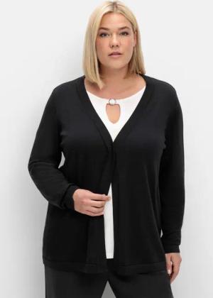 Sheego Leichte Feinstrickjacke mit 1-Knopf-Verschluss, schwarz, Gr.56/58