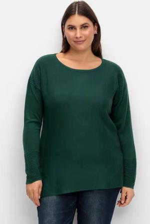 Sheego Pullover mit Rundhalsausschnitt und Ripp-Details, tannengrün, Gr.40