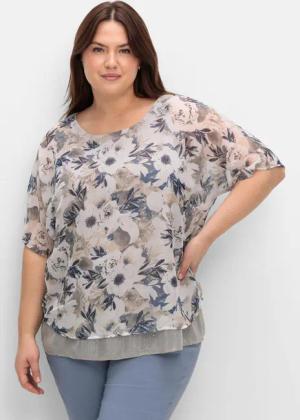 Sheego Tunika im Lagenlook, mit Paillettensaum, grau gemustert, Gr.40