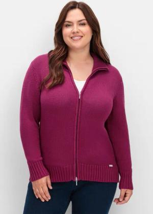 Sheego Strickjacke mit Troyerkragen und 2-Wege-Zipper, fuchsia, Gr.44