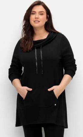 Sheego Oversize-Longshirt mit weitem Kragen und Tunnelzug, schwarz, Gr.52/54