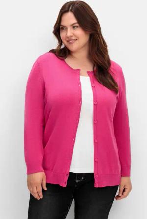 Sheego Feinstrickjacke mit Rundhalsausschnitt und Knopfleiste, fuchsia, Gr.44