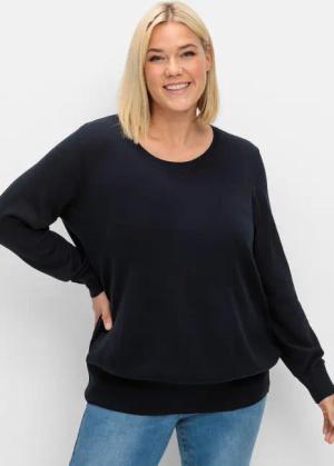 Sheego Pullover aus leichtem Strick, mit Rundhalsausschnitt, tiefblau, Gr.44/46