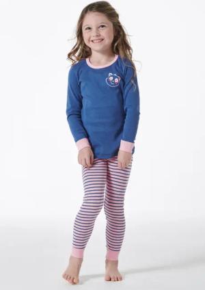 Schlafanzug lang Feinripp Panda Ringel blau - Girls World 92