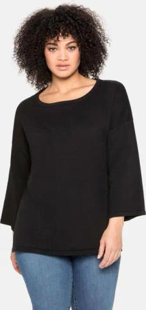 Sheego Pullover mit 7/8-Trompetenärmeln, aus Flammgarn, schwarz, Gr.40/42