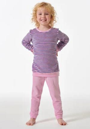 Schlafanzug lang Frottee Bündchen Ringel rosé - Girls World 92