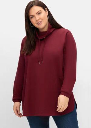 Sheego Sweatshirt mit hohem Kragen und Tunnelzug, weinrot, Gr.48/50